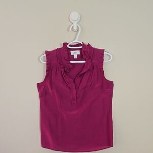LOFT Pink Ruffled Sleeveless Blouse with Mandarin Collar